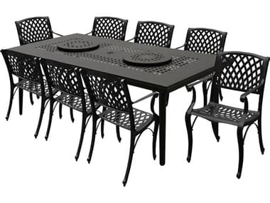 Oakland Living Modern Aluminum 84'' Large Black Rectangular Dining Set with Two Lazy Susans and Eight Chairs OL106510168LBK