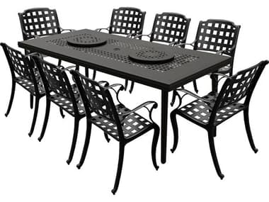 Oakland Living Modern Aluminum 84'' Large Black Rectangular Dining Set with Two Lazy Susans and Eight Chairs OL106510488LBK
