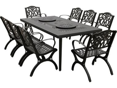 Oakland Living Modern Aluminum 84'' Large Black Rectangular Dining Set with Two Lazy Susans and Eight Chairs OL106510518LBK