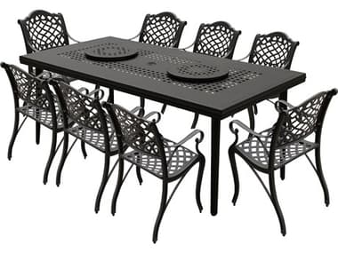 Oakland Living Modern Aluminum 84'' Large Black Rectangular Dining Set with Two Lazy Susans and Eight Chairs OL106510598LBK