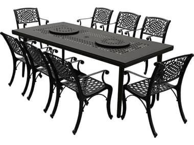 Oakland Living Modern Aluminum 84'' Large Black Rectangular Dining Set with Two Lazy Susans and Eight Chairs OL106527778LBK