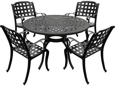 Oakland Living Modern Aluminum 48'' Black Round Dining Set with Four Chairs OL138910484LBK