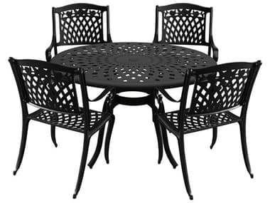 Oakland Living Modern Aluminum 48'' Black Round Dining Set with Four Chairs OL138918554LBK
