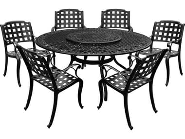 Oakland Living Modern Aluminum 59'' Large Black Round Dining Set with Lazy Susan and Six Chairs OL255510486LBK