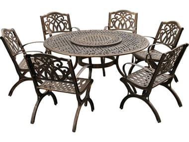 Oakland Living Modern Aluminum 59'' Large Bronze Round Dining Set with Lazy Susan and Six Chairs OL255510516BZ