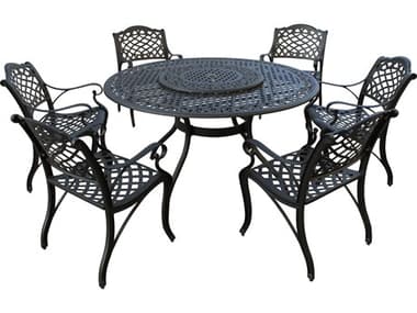 Oakland Living Modern Aluminum 59'' Large Black Round Dining Set with Lazy Susan and Six Chairs OL255510596LBK