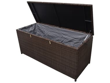 Oakland Living Brown Indoor and Balcony Deck Porch Pool 113 Gallon Wicker Storage Box Trunk Bin with Frame OL58STORAGEBN