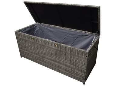 Oakland Living Grey Indoor and Balcony Deck Porch Pool 113 Gallon Wicker Storage Box Trunk Bin with Frame OL58STORAGEGY