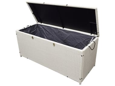 Oakland Living White Indoor and Balcony Deck Porch Pool 113 Gallon Wicker Storage Box Trunk Bin with Frame OL58STORAGEWT