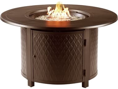 Oakland Living Round 44 in. x 44 in. Aluminum Propane Fire Pit Table with Glass Beads OLDELASKOFPTBN