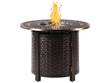 Oakland Living Aluminum 34 in. Round Propane Fire Table with Fire Beads OLROMEROFPTAC