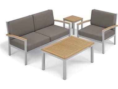 Oxford Garden Travira Aluminum Flint 4 Piece Lounge Set with Stone Cushions OXF5054