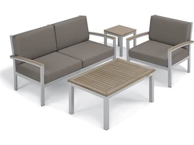 Oxford Garden Travira Aluminum Flint 4 Piece Lounge Set with Stone Cushions OXF5055