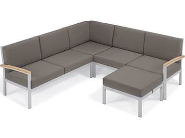 Oxford Garden Travira Aluminum Flint 4 Piece Sectional Lounge Set with Stone Cushions OXF5056