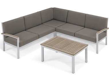 Oxford Garden Travira Aluminum Flint 4 Piece Sectional Lounge Set with Stone Cushions OXF5063