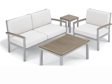 Oxford Garden Travira Aluminum Flint 4 Piece Lounge Set with Eggshell White Cushions OXF5232