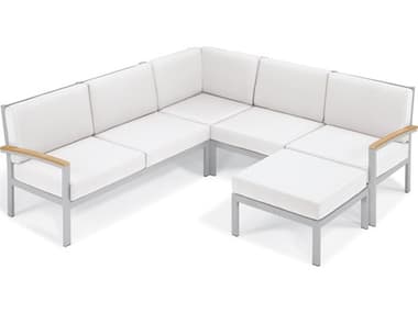Oxford Garden Travira Aluminum Flint 4 Piece Sectional Lounge Set with Eggshell White Cushions OXF5233