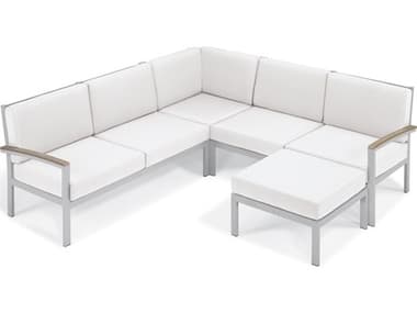 Oxford Garden Travira Aluminum Flint 4 Piece Sectional Lounge Set with Eggshell White Cushions OXF5234