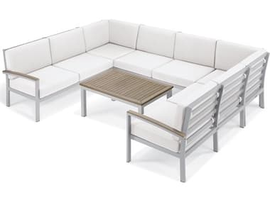 Oxford Garden Travira Aluminum Flint 7 Piece Sectional Lounge Set with Eggshell White Cushions OXF5236