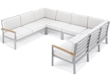 Oxford Garden Travira Aluminum Flint 6 Piece Sectional Lounge Set with Eggshell White Cushions OXF5237
