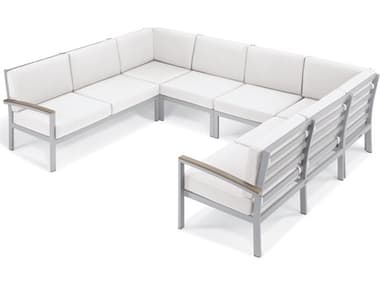 Oxford Garden Travira Aluminum Flint 6 Piece Sectional Lounge Set with Eggshell White Cushions OXF5238