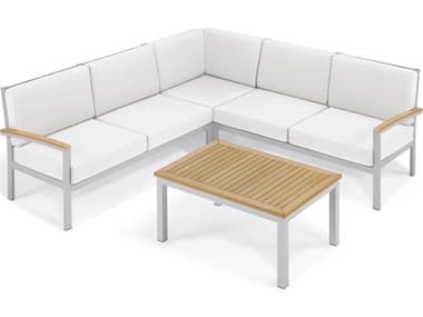 Oxford Garden Travira Aluminum Flint 4 Piece Sectional Lounge Set with Eggshell White Cushions OXF5239