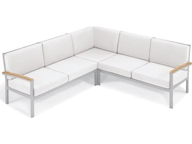Oxford Garden Travira Aluminum Flint 3 Piece Sectional Lounge Set with Eggshell White Cushions OXF5241
