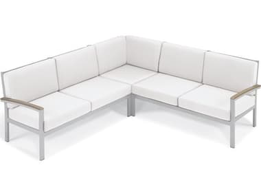 Oxford Garden Travira Aluminum Flint 3 Piece Sectional Lounge Set with Eggshell White Cushions OXF5242
