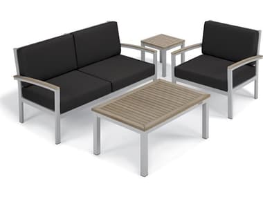 Oxford Garden Travira Aluminum Flint 4 Piece Lounge Set with Jet Black Cushions OXF5244