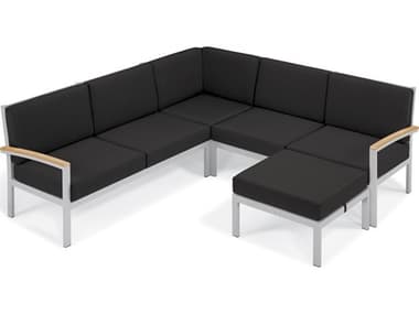 Oxford Garden Travira Aluminum Flint 4 Piece Sectional Lounge Set with Jet Black Cushions OXF5245