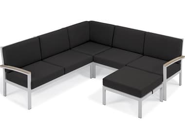 Oxford Garden Travira Aluminum Flint 4 Piece Sectional Lounge Set with Jet Black Cushions OXF5246