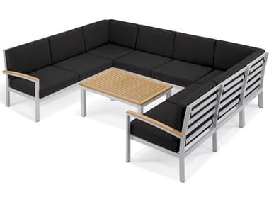 Oxford Garden Travira Aluminum Flint 7 Piece Sectional Lounge Set with Jet Black Cushions OXF5247