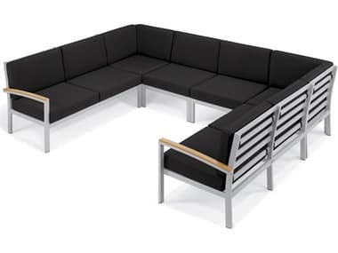 Oxford Garden Travira Aluminum Flint 6 Piece Sectional Lounge Set with Jet Black Cushions OXF5249