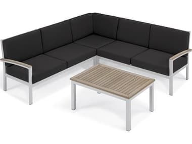Oxford Garden Travira Aluminum Flint 4 Piece Sectional Lounge Set with Jet Black Cushions OXF5252