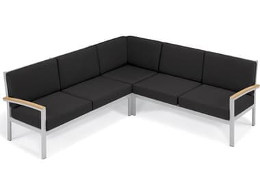 Oxford Garden Travira Aluminum Flint 3 Piece Sectional Lounge Set with Jet Black Cushions OXF5253