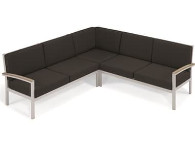 Oxford Garden Travira Aluminum Flint 3 Piece Sectional Lounge Set with Jet Black Cushions OXF5254