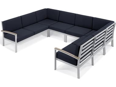 Oxford Garden Travira Aluminum Flint 6 Piece Sectional Lounge Set with Midnight Blue Cushions OXF5262