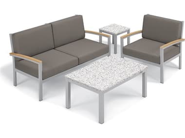 Oxford Garden Travira Aluminum Flint 4 Piece Lounge Set with Stone Cushions OXF5435