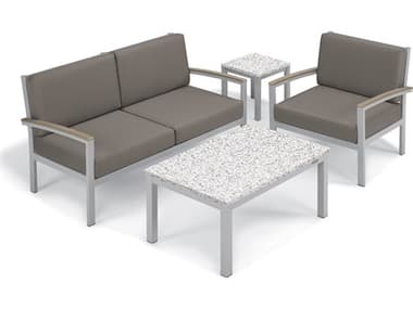 Oxford Garden Travira Aluminum Flint 4 Piece Lounge Set with Stone Cushions OXF5436