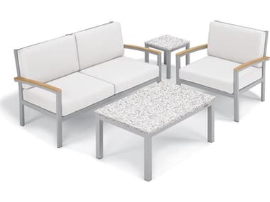 Oxford Garden Travira Aluminum Flint 4 Piece Lounge Set with Eggshell White Cushions OXF5439