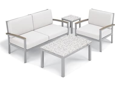 Oxford Garden Travira Aluminum Flint 4 Piece Lounge Set with Eggshell White Cushions OXF5440