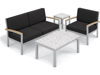 Oxford Garden Travira Aluminum Flint 4 Piece Lounge Set with Jet Black Cushions OXF5447