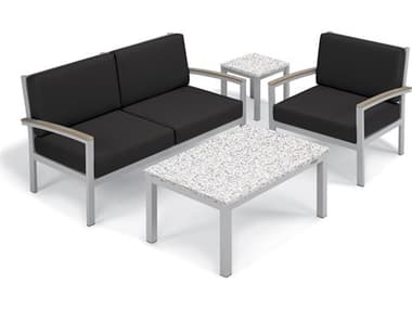 Oxford Garden Travira Aluminum Flint 4 Piece Lounge Set with Jet Black Cushions OXF5448