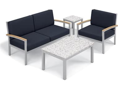 Oxford Garden Travira Aluminum Flint 4 Piece Lounge Set with Midnight Blue Cushions OXF5451