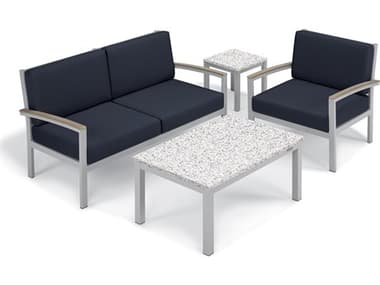 Oxford Garden Travira Aluminum Flint 4 Piece Lounge Set with Midnight Blue Cushions OXF5452