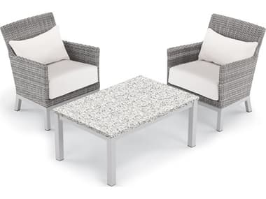 Oxford Garden Argento Wicker 3 Piece Lounge Set with Eggshell White Lumbar Pillows & Cushions OXF5538