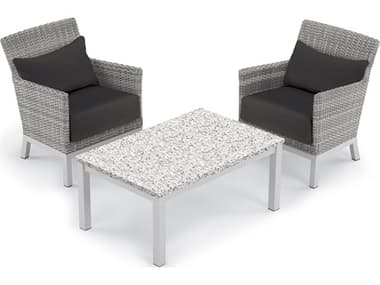 Oxford Garden Argento Wicker 3 Piece Lounge Set with Jet Black Lumbar Pillows & Cushions OXF5540