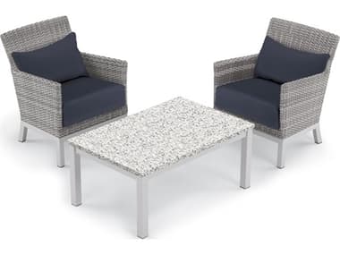 Oxford Garden Argento Wicker 3 Piece Lounge Set with Midnight Blue Lumbar Pillows & Cushions OXF5541