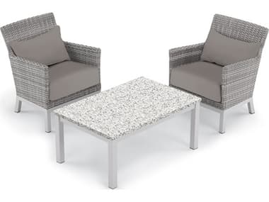 Oxford Garden Argento Wicker Piece Lounge Set with Stone Lumbar Pillows & Cushions OXF5542