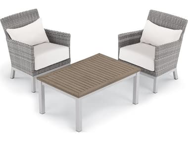 Oxford Garden Argento Wicker 3 Piece Lounge Set with Eggshell White Lumbar Pillows & Cushions OXF5548